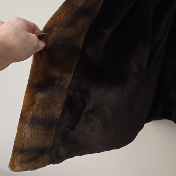 Dennis Basso Chocolate Brown Coat Large Faux Fur Hood Tafetta jacket - Picture 6 of 8